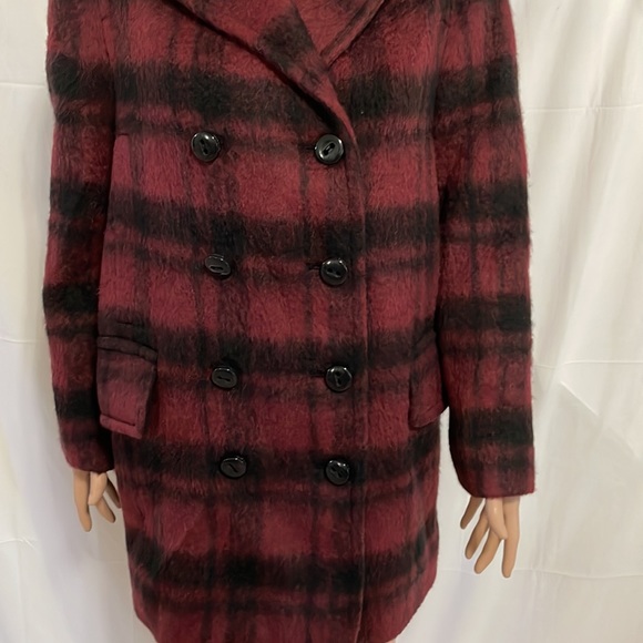 Coach Dark Cranberry Plaid Peacoat Coat - Picture 4 of 10